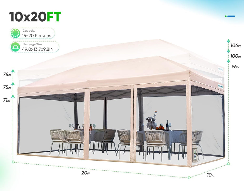 Quictent 10'x20' Pop up Screened Canopy Tent with Mosquito Netting, Portable Easy up Outdoor Screen House Shelter for Patio, Camping and Picnic, Includes Wheeled Carry Bag