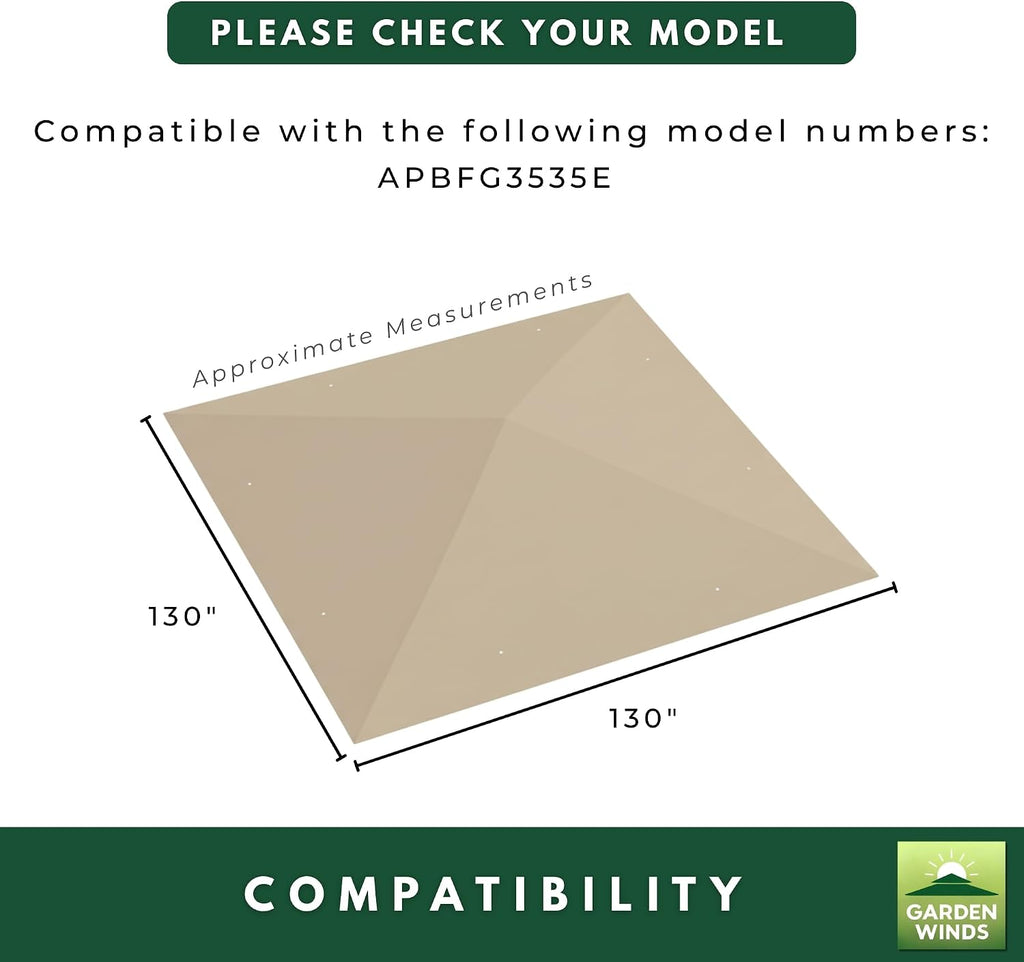 Garden Winds Reinforced RipLock 350 Replacement Canopy Top Cover Compatible with Abba Patio 12' x 12' Gazebo Model APBFG3535E - Beige