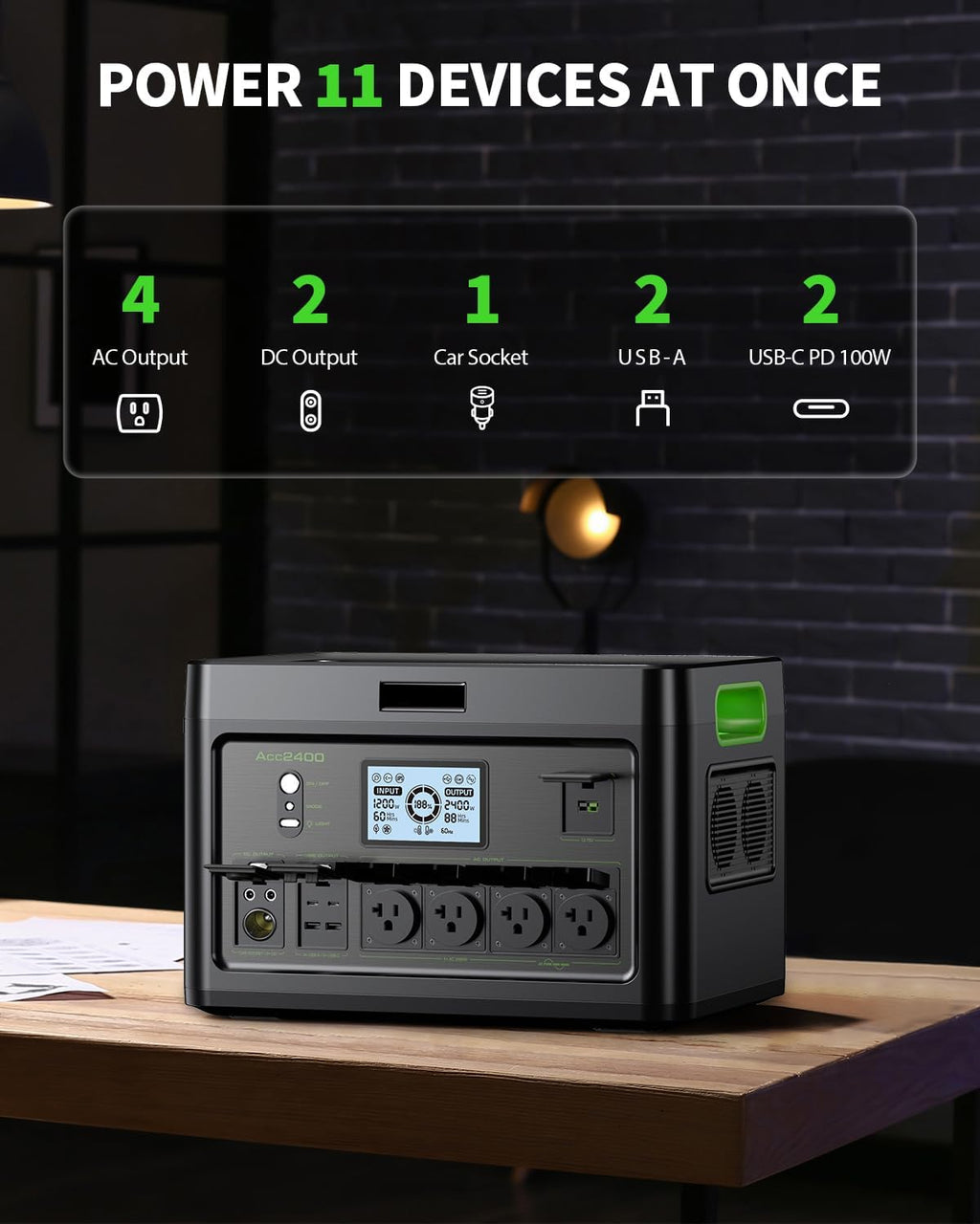 Portable Power Station 2400W Solar Generator, 1843.2Wh UPS Home Battery Backup, LiFePO4 Battery Supply with 12 Outlets(2400W AC Outlets,4800W Peak), USB-C PD100W, 2Hrs Quick Charge, RV Camping