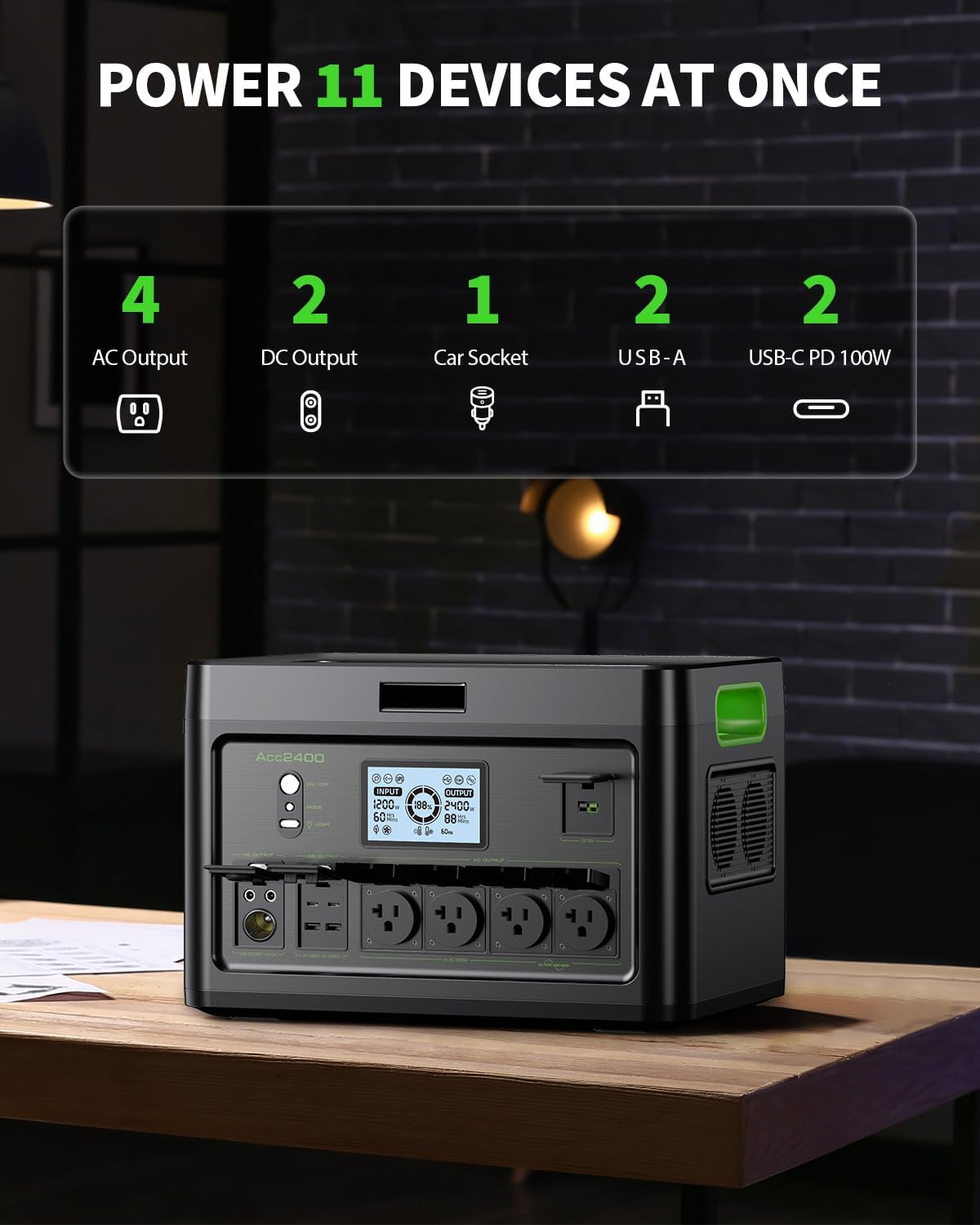 Portable Power Station 2400W Solar Generator, 1843.2Wh UPS Home Battery Backup, LiFePO4 Battery Supply with 12 Outlets(2400W AC Outlets,4800W Peak), USB-C PD100W, 2Hrs Quick Charge, RV Camping