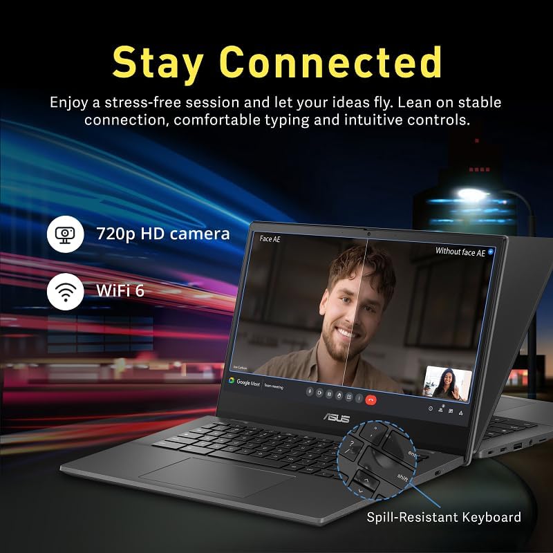 ASUS Chromebook 14' FHD Anti-Glare Laptop, MediaTek Kompanio 520, 4GB LPDDR4X, 64GB eMMC, Webcam, WiFi 6, Bluetooth, Chrome OS, Gravity Gray, CM1402CM2A-M8186
