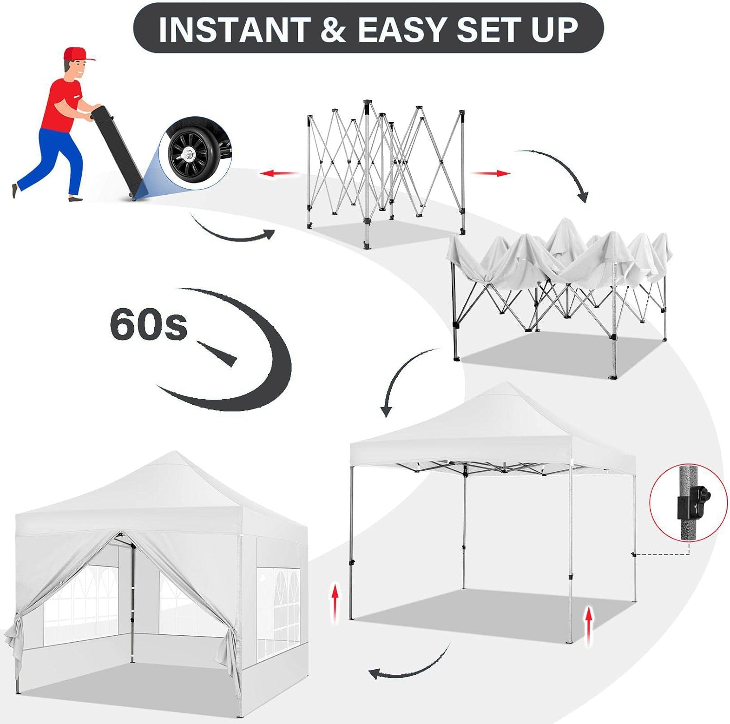 COBIZI 10x10 Pop Up Canopy Tent 10x10 Canopy with 4 Sidewalls Waterproof Heavy Duty Commercial Canopy Tent for Parties Outdoor Garden Gazebo, Carry Bag with Wheel(10x10ft, White)