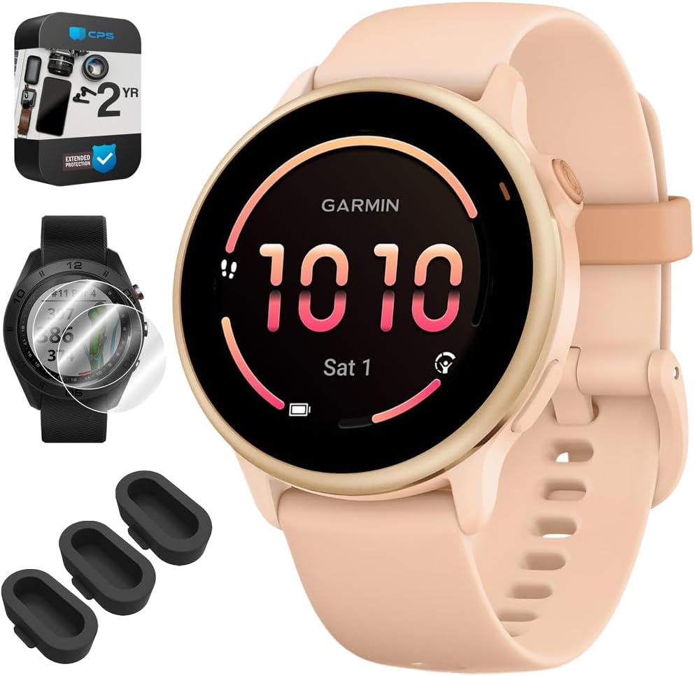 Garmin 010-02985-03 VIVOACTIVE 6 Health & Fitness GPS Smartwatch, Pink Dawn with Silicone Band Bundle with 2 YR CPS Enhanced Protection Pack, Silicone Dust Covers & 2X Screen Protector