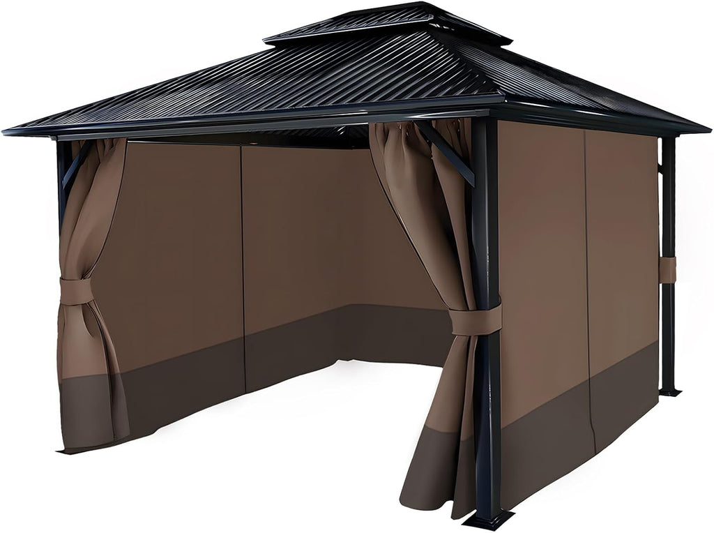COWVIE 4-Panel 12' x 16' Gazebo Replacement Curtains, Patio Privacy Sidewalls with Double Zipper, Replacement for Outdoor Gazebo Canopy (Curtain Only)