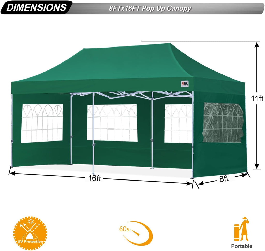 ABCCANOPY Outdoor Winter Gazebo 8x16, Premium Instant Pop Up Canopy Tent with Elegant Church Window,Snow and Rain Protection, Bonus Wheeled Bag,Forest Green