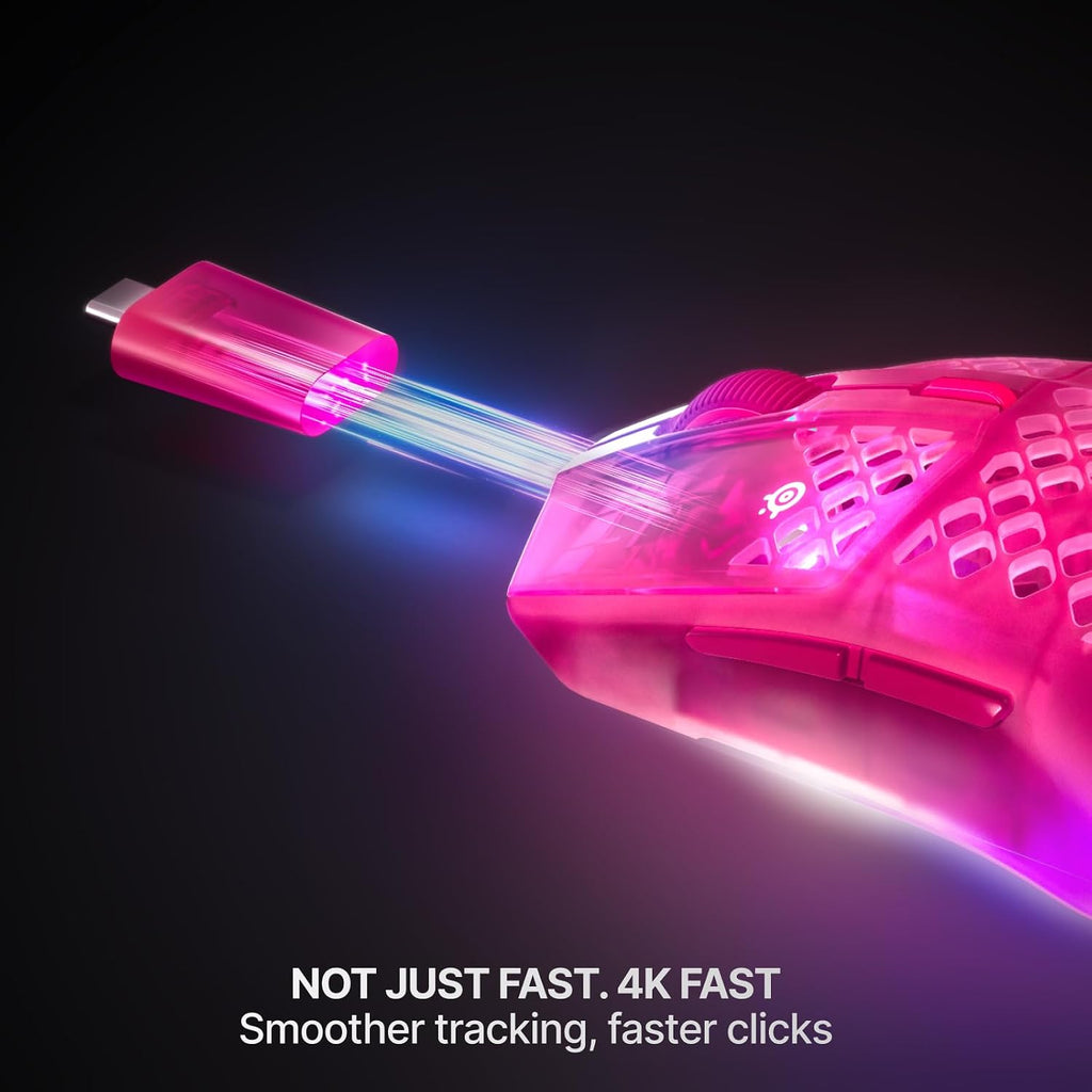 SteelSeries Aerox 3 Wireless Gen 2 - Super-Light 68g Gaming Mouse, 4K Polling, 26K DPI Optical Sensor, 200 Hour Battery, IP54 Water Resistant, 80m Click Durability, RGB, 100% PTFE Feet - Magenta Haze