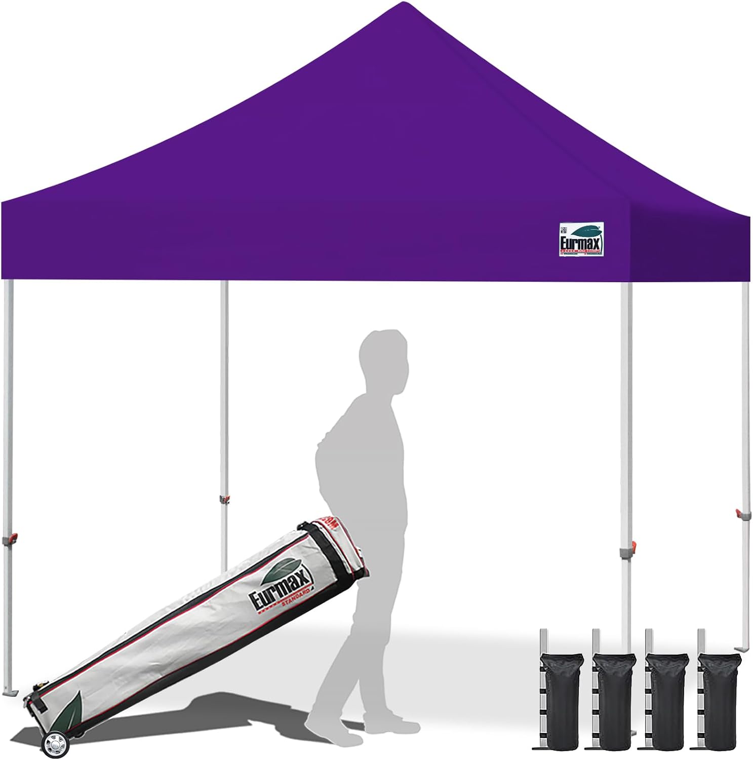 Eurmax USA 10x10ft Pop Up Canopy,Commercial Instant Tent for Outdoor Events,Patented No-Tip Rolling Storage Bag with 4 Sandbags,UV & Water Resistant,Heavy Duty Portable Shelter Gazebo,Purple