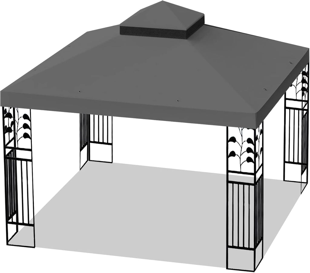10x10 Ft Gazebo Canopy Replacement Cover, Double Tiered Gazebo Replacement Top (Grey)