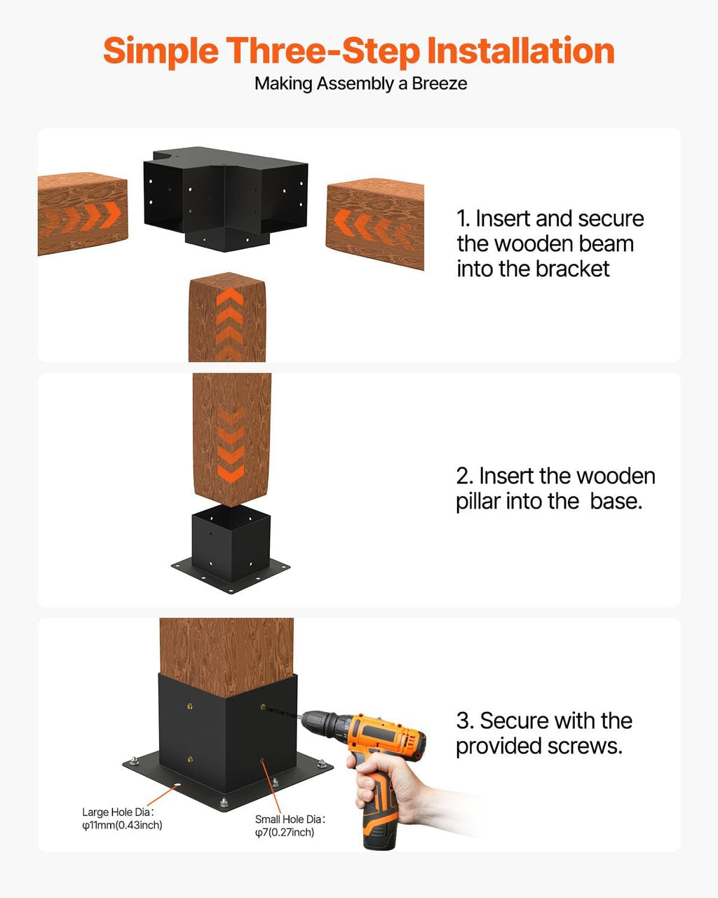 VEVOR Pergola Bracket Kit, 6x6 Inch (Inner Size 5.5x5.5), 2 Pcs 4-Way Heavy Duty Corner Bracket Woodworks DIY Post Base Kit, Easy Installation Wooden Beams for Gazebos, Patio Pergolas, Log Cabin