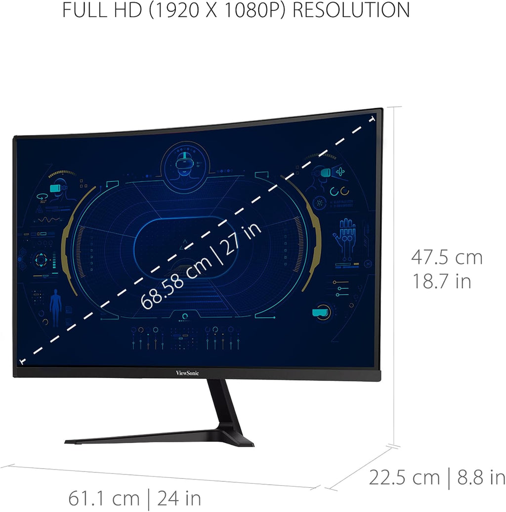 ViewSonic VX2718-PC-MHD 27 Inch Curved 1080p 1ms 200Hz Gaming Monitor with FreeSync, HDMI and Display Port (Renewed)