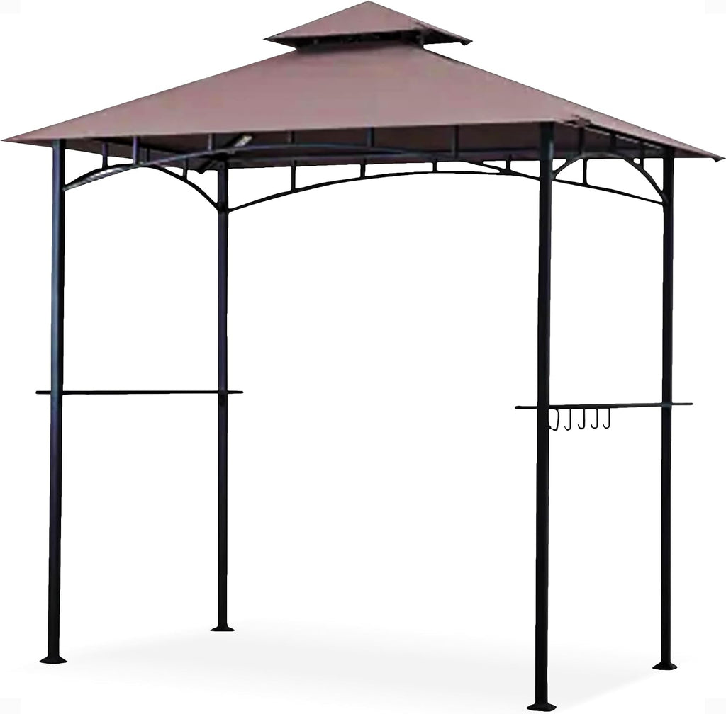 Four Seasons Courtyard BBQ Grill Gazebo with LED Lights, 2 Glass Shelves, and Powder Coated Steel Frame for Backyard Lawn and Outdoor Use, Brown