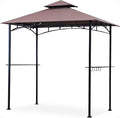 Four Seasons Courtyard BBQ Grill Gazebo with LED Lights, 2 Glass Shelves, and Powder Coated Steel Frame for Backyard Lawn and Outdoor Use, Brown