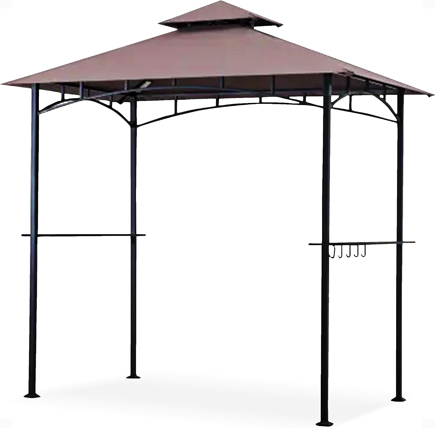 Four Seasons Courtyard BBQ Grill Gazebo with LED Lights, 2 Glass Shelves, and Powder Coated Steel Frame for Backyard Lawn and Outdoor Use, Brown