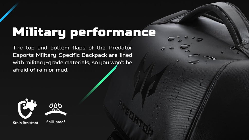 Acer PBG591 Predator Utility Gaming Backpack, Water Resistant and Tear Proof Travel Backpack Fits and Protects Up to 17.3' Predator Gaming Laptop, Black with Teal Accents