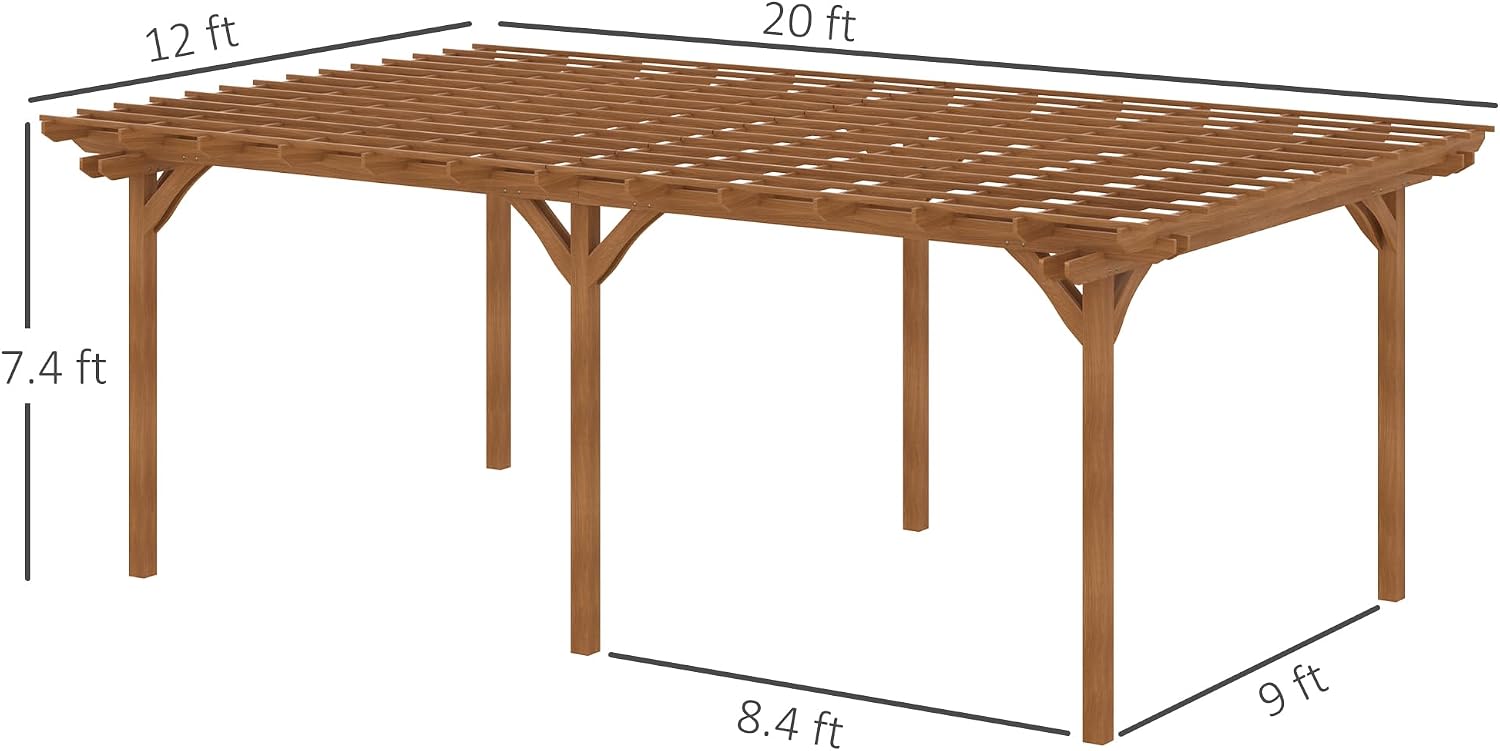 Outsunny 12' x 20' Outdoor Pergola, Wood Gazebo Grape Trellis with Stable Structure for Climbing Plant Support, Garden, Patio, Backyard, Deck, Brown