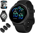 Garmin 010-02985-00 VIVOACTIVE 6 Health & Fitness GPS Smartwatch, Black with Silicone Band Bundle with 2 YR CPS Enhanced Protection Pack, Deco Essentials Silicone Dust Covers & 2X Screen Protector