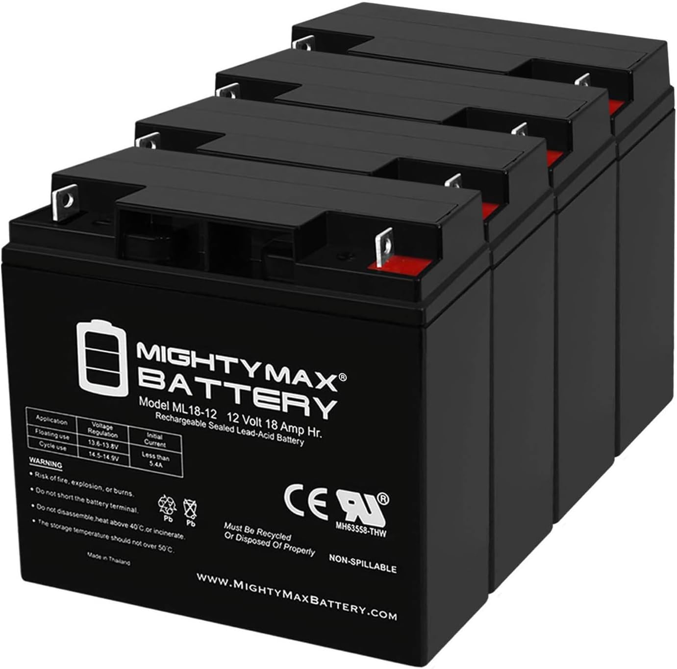 Mighty Max Battery ML18-12 - 12V 18AH Rechargeable Battery for Champion Generator 9000 7000-4 Pack