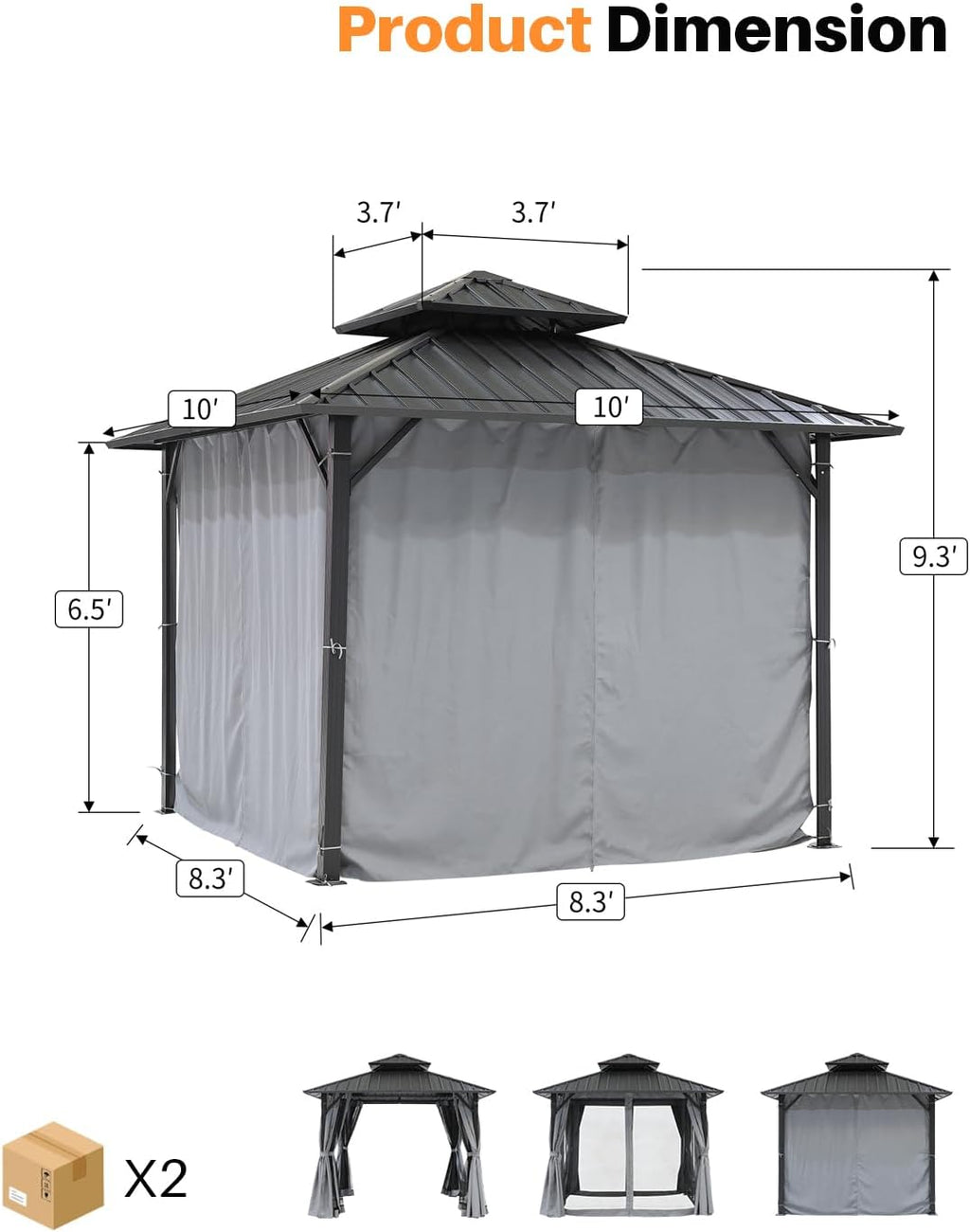 10' x 10' Hardtop Gazebo, Aluminum Frame Outdoor Patio Gazebos with Netting and Curtains, Outdoor Gazebo Canopy, Patio Pergola with Double Steel Roofs for Backyard, Patio, Deck, Slate Gray