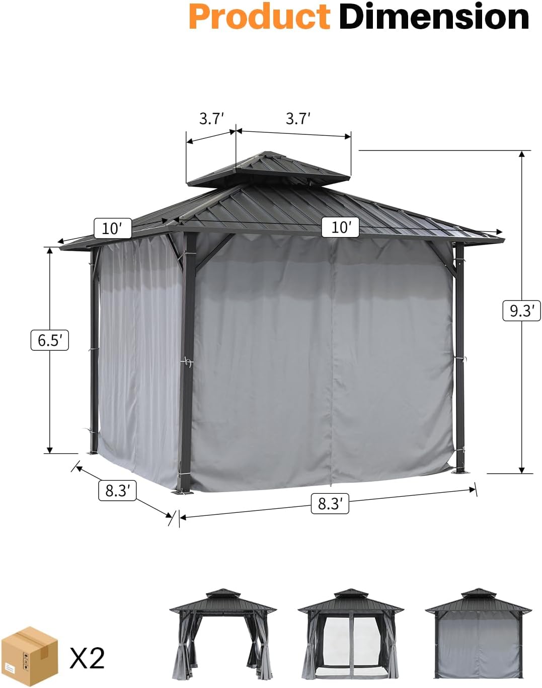 10' x 10' Hardtop Gazebo, Aluminum Frame Outdoor Patio Gazebos with Netting and Curtains, Outdoor Gazebo Canopy, Patio Pergola with Double Steel Roofs for Backyard, Patio, Deck, Slate Gray