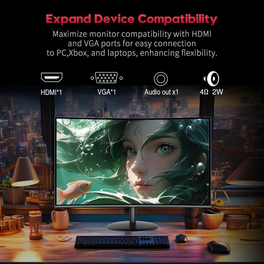 Viewedge Curved Gaming Monitor 27 inch 180Hz, FHD 1080P VA Screen 1800R Computer Monitor, 1ms with FreeSync, Low Motion Blur, DisplayPort, HDMI Monitor, Built-in Speakers