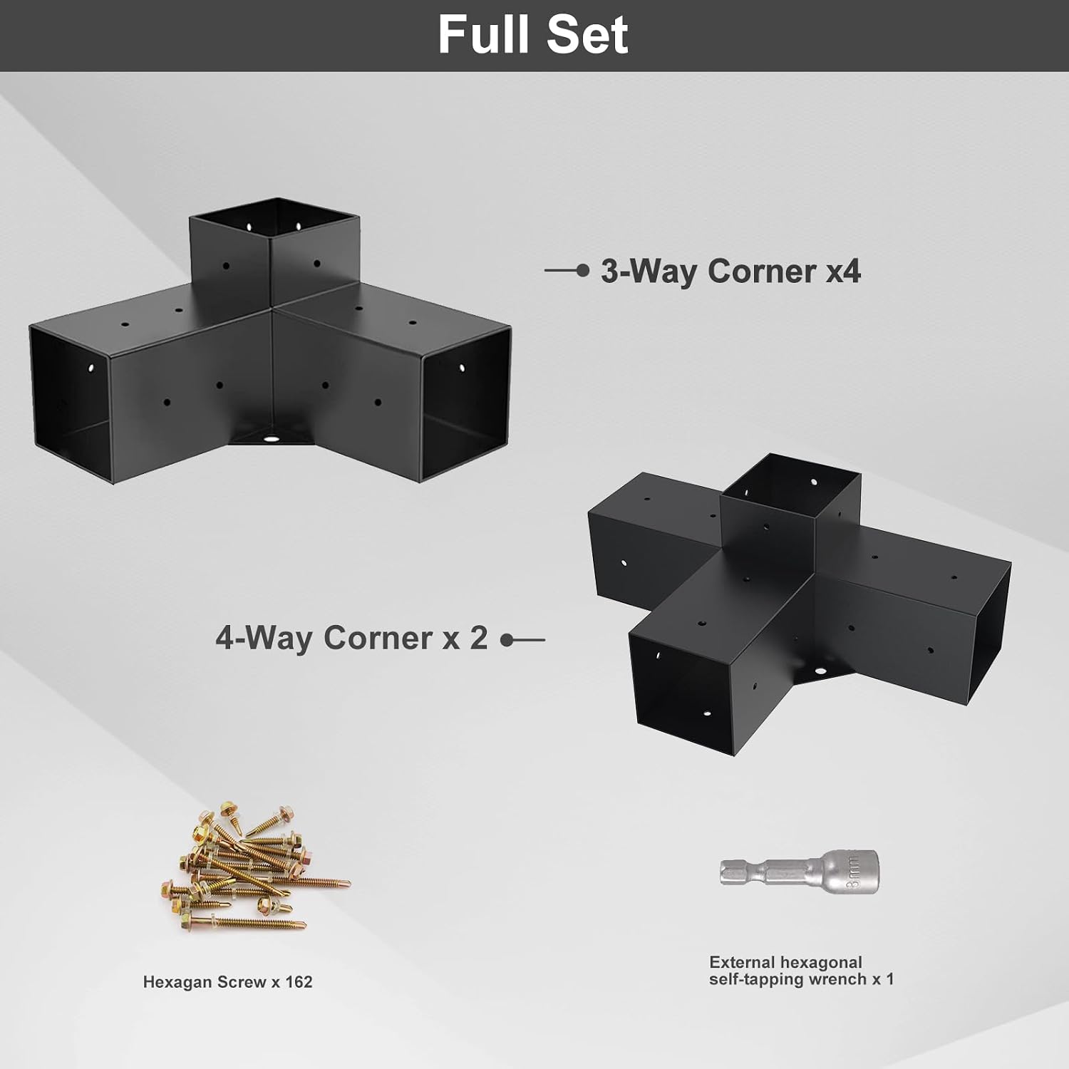Pergola Kit, Pergola Brackets 3-Way Brackets and 4-Way Brackets Kit for Woodworks DIY Post Base, Wooden Beams for Gazebos, Patio Pergolas, Log Cabin Outdoor Pergola Hardware for 4x4 Lumber