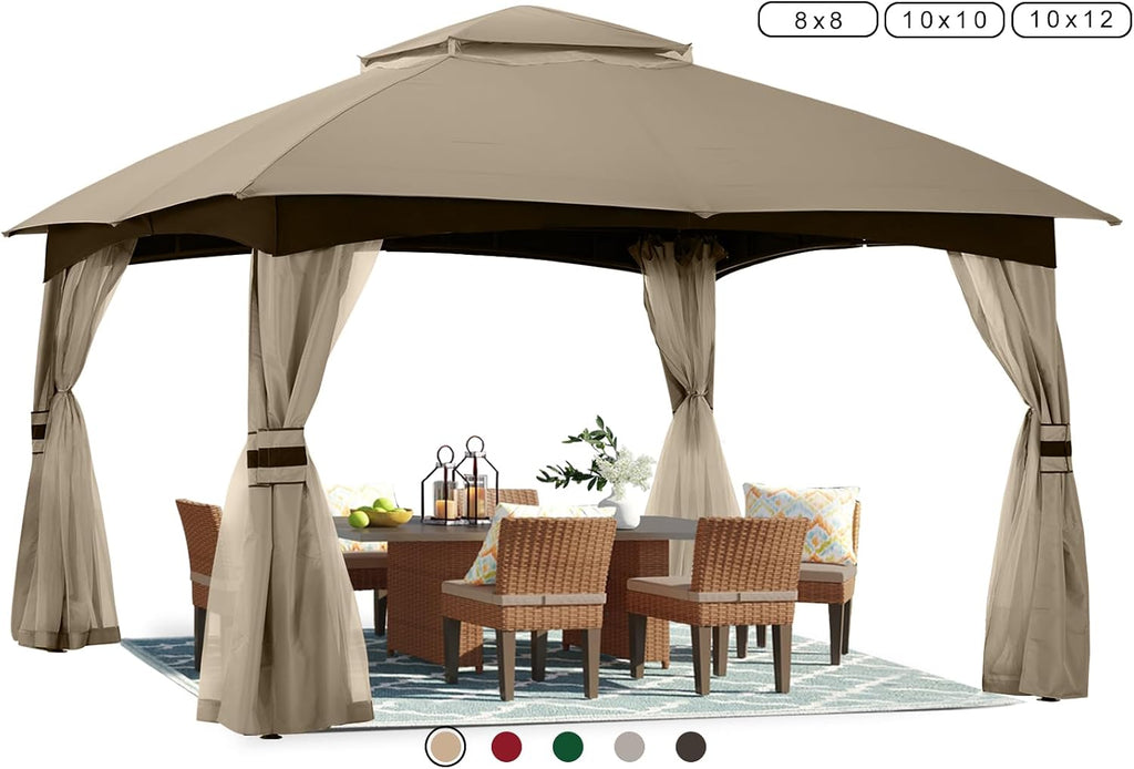 ABCCANOPY 10x12 Outdoor Gazebo - Patio Gazebo with Mosquito Netting, Outdoor Canopies for Shade and Rain for Lawn, Garden, Backyard & Deck (Khaki)