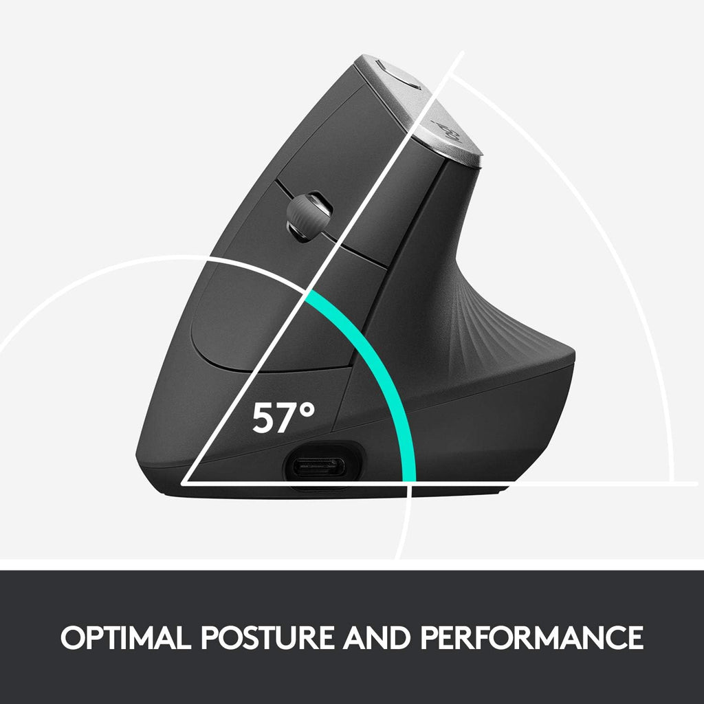 Logitech MX Vertical Wireless Mouse – Ergonomic Design Reduces Muscle Strain, Move Content Between 3 Windows and Apple Computers, Rechargeable, Graphite, Pack of 4