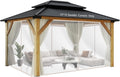 COVERONICS 13'×15' Wooden Gazebo Curtains and Netting Replacement, Beige