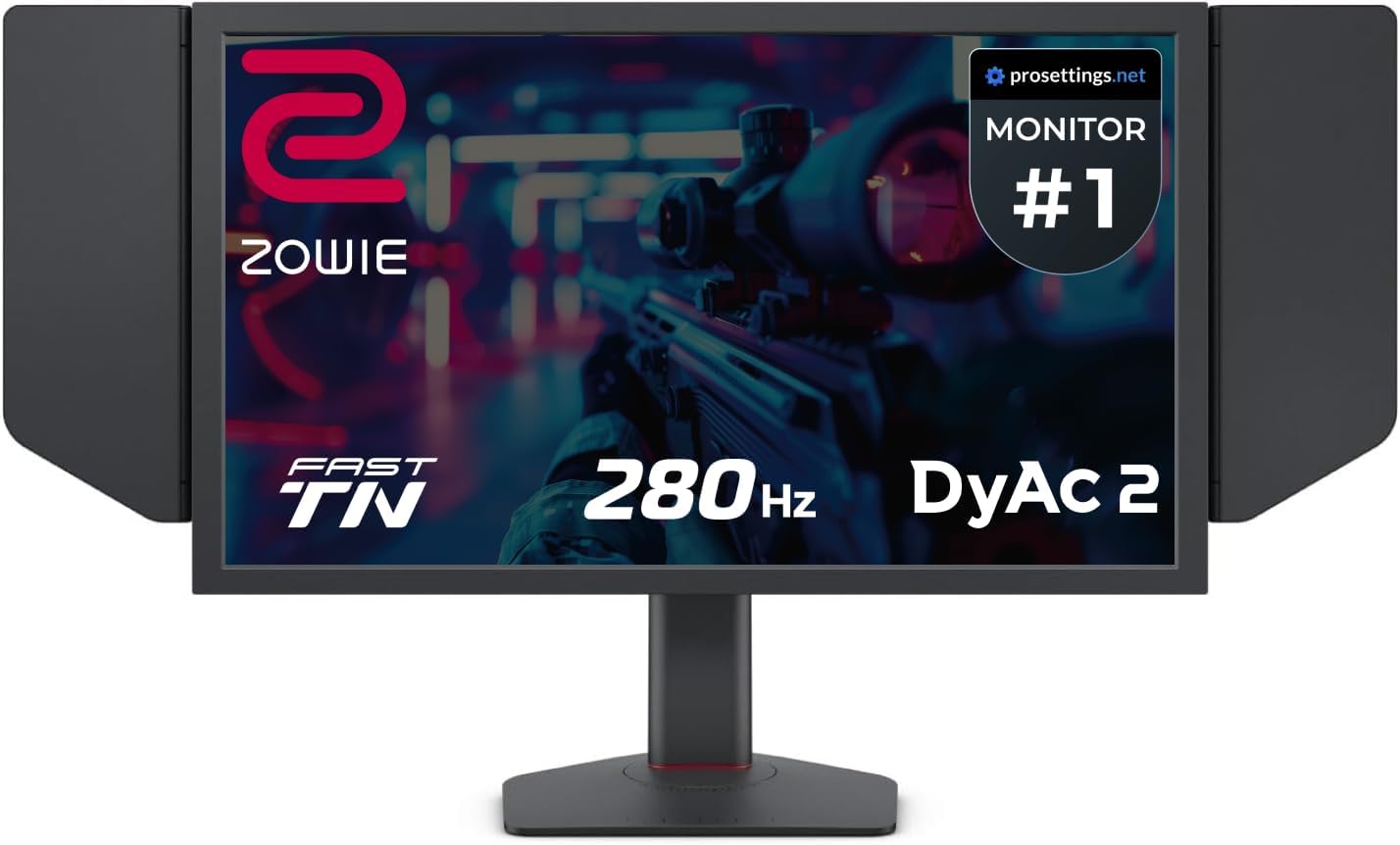 BenQ Zowie XL2546X+ 24.1 Fast TN 280Hz Gaming Monitor for Esports, Motion Clarity DyAc 2, 1080p, XL Setting to Share, S Switch, Shielding Hood, Industrial Grade Bearing Height Adjustment