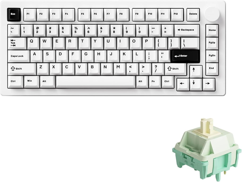 MONSGEEK M1 V5 Aluminum Mechanical Keyboard 75% Quick Release Gaming Keyboard Blcak on White with Knob 8000 mAh RGB Hot-swappable Pre-lubed Cilantro Switch
