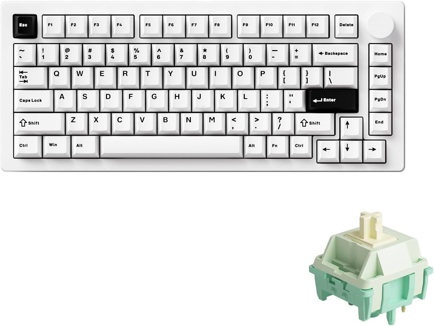 MONSGEEK M1 V5 Aluminum Mechanical Keyboard 75% Quick Release Gaming Keyboard Blcak on White with Knob 8000 mAh RGB Hot-swappable Pre-lubed Cilantro Switch