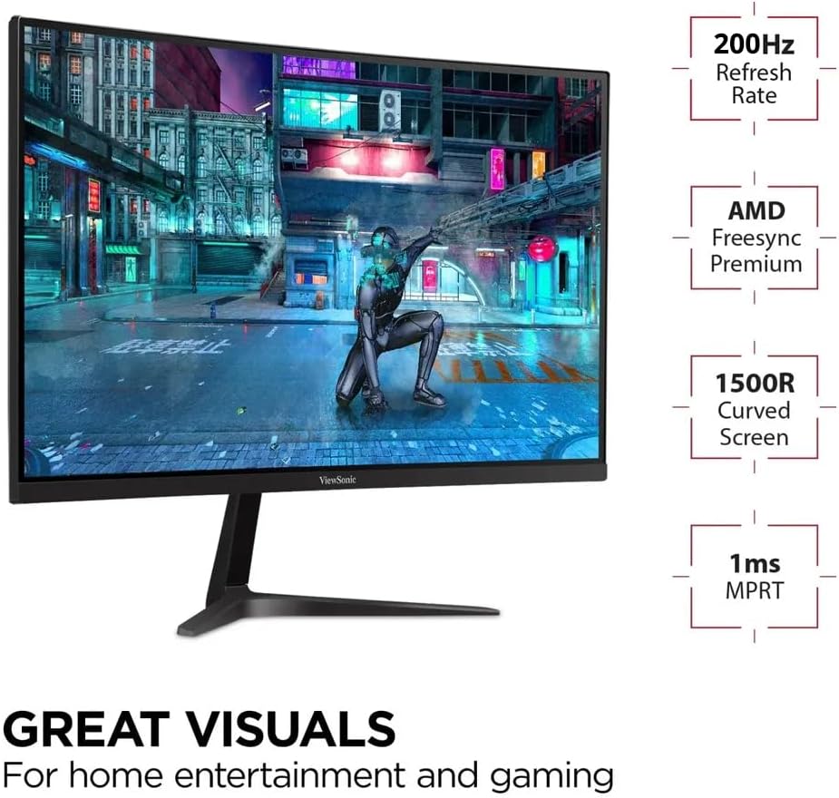 ViewSonic VX2718-PC-MHD 27 Inch Curved 1080p 1ms 200Hz Gaming Monitor with FreeSync, HDMI and Display Port (Renewed)