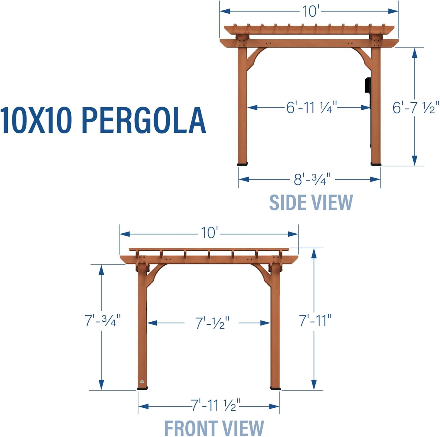 Backyard Discovery Beaumont 10' x 10' Traditional Cedar Wood Pergola Kit with Trellis Roof, All-Season Durability, High-Wind Rating, PowerPort, Shade for Outdoor Patio, Deck, Garden, and Entertaining