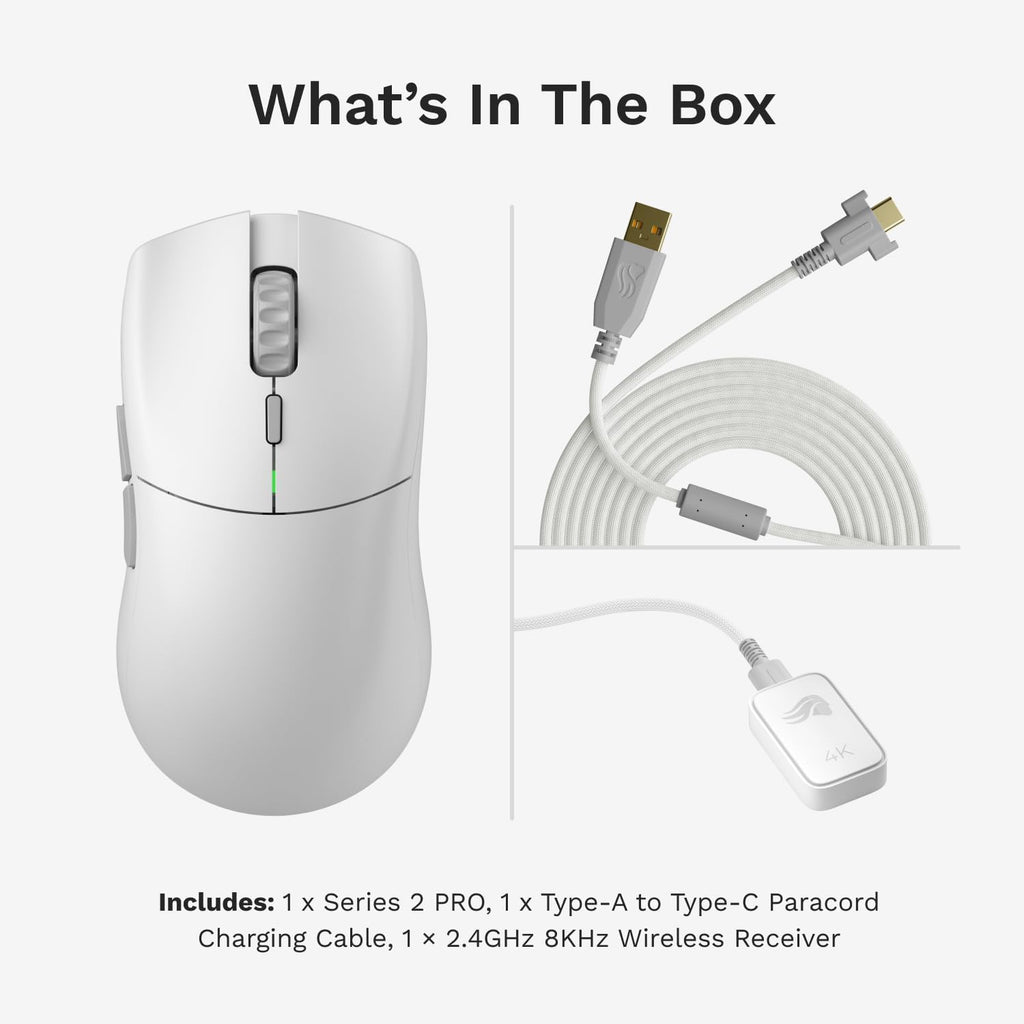 Glorious Gaming Series 2 PRO Wireless Gaming Mouse: Compact, 55g Super Light, 8K Wireless Polling, 26K Sensor, Optical Switches, Esports Mouse for PC Gaming, Fingertip, Clawgrip, & FPS Games, White