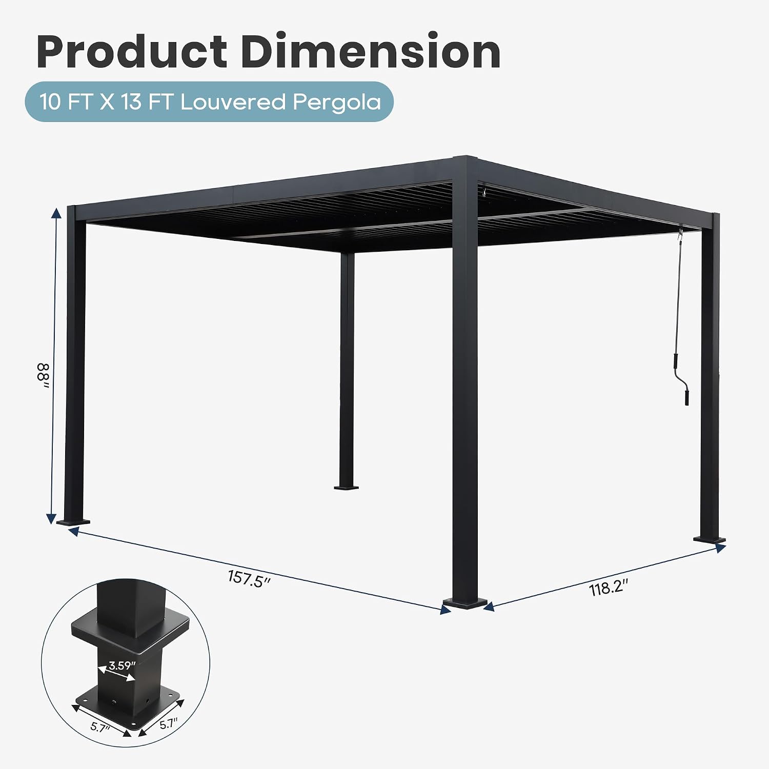 10'×13' Outdoor Louvered Pergola, Aluminum Outdoor Louvered Pergola Patio with Adjustable Roof for Outdoor Deck, Backyard, Garden (10x13FT)