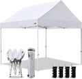 Eurmax USA Patented 10x10 Pop Up Canopy Tent Party Tent Commercial Instant Canopies Shelter with Heavy Duty Roller Bag,Bonus 4 Sand Bags (Snow White)