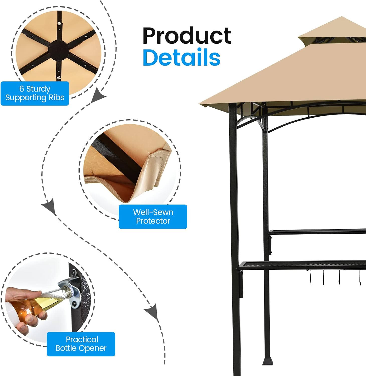 Giantex 8ft x 5ft Grill Gazebo Station with Canopy, Heavy Duty Steel Frame, 2 Side Shelves, 5 Hooks, 8 Ground Stakes, Outdoor Grill Shelter Barbecue Tent for Backyard Patio Camping (Beige)