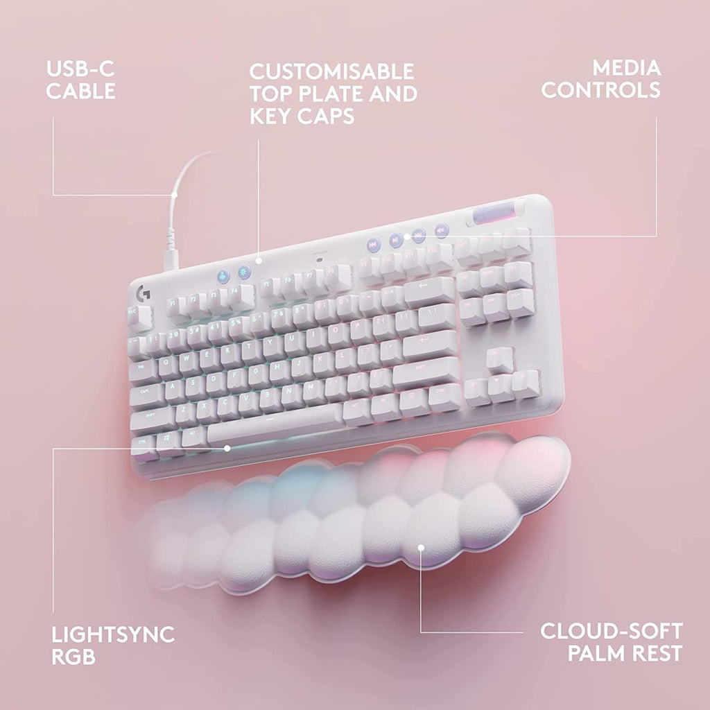 Logitech G713 LIGHTSYNC TKL Wired Mechanical Gaming Keyboard - Tactile Switches (GX Brown)- with Palm Rest - White Mist (Renewed)