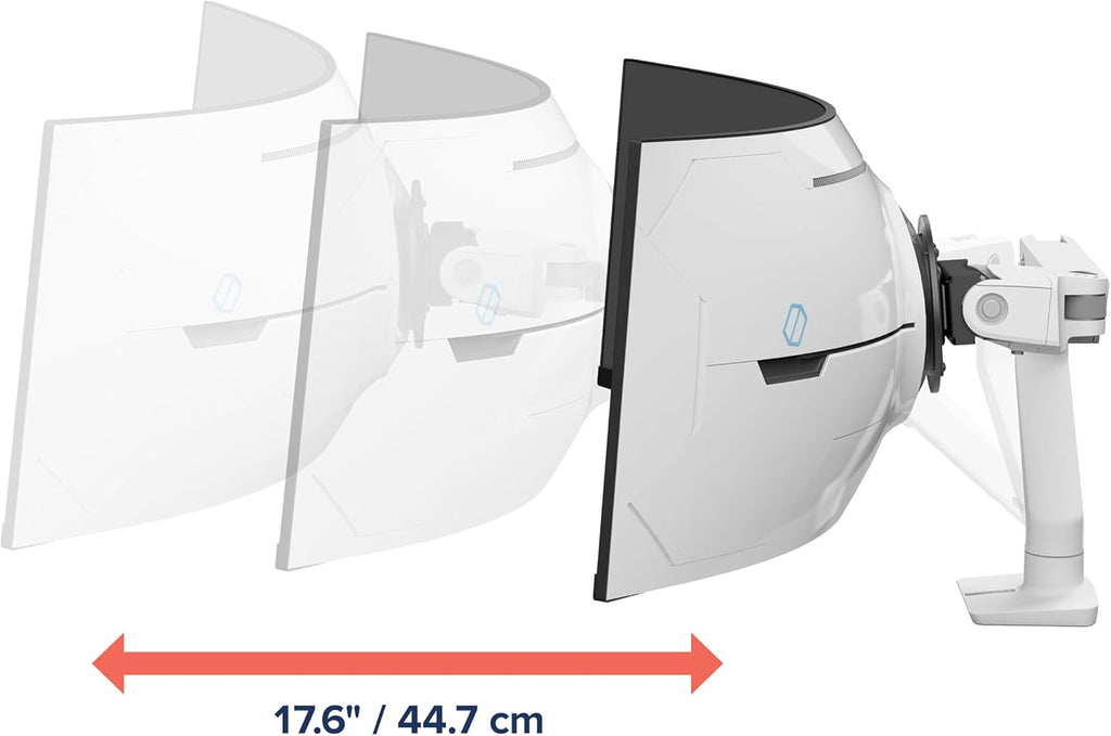 Ergotron - HX VHD Premium Heavy Duty Gaming Monitor Arm, Single Monitor Desk Mount – for 1000R Curved Ultrawide Monitors Up to 57 Inches, 9-14 Inches Depth, VESA 75x75mm or 100x100mm – White