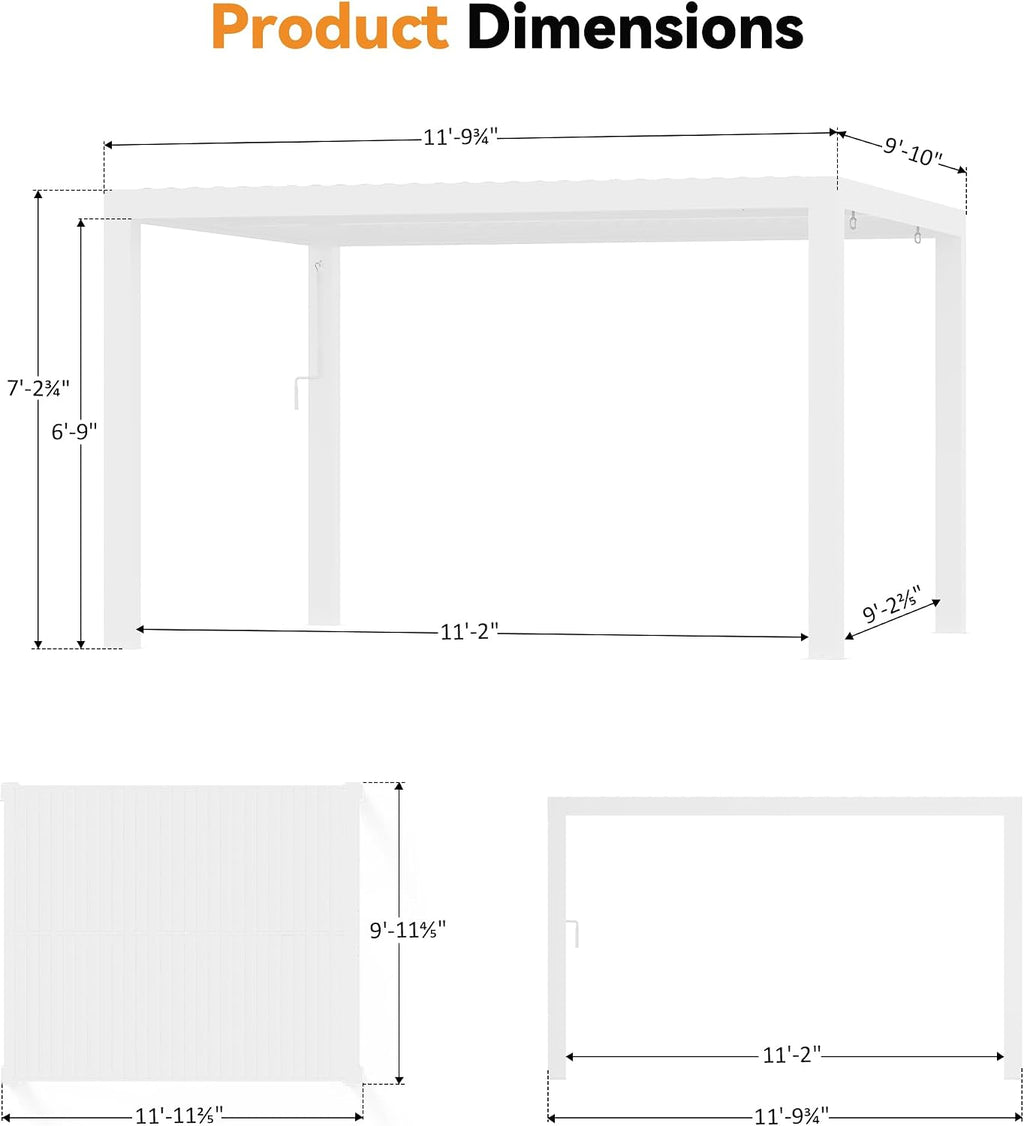 Modern Shade Aurora Louvered Pergola 10'x12' with USB Charging Port Deck, Outdoor Pergola with Adjustable Waterproof Roof & Integrated Drainage, Reinforced Frame for Patio, Easy Assembly, White