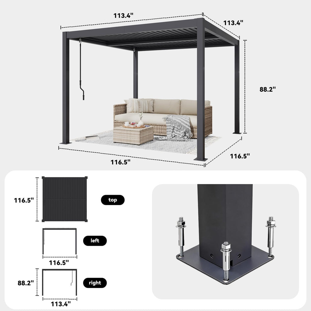 MELLCOM Pergola Louvered 10x10, Metal Hardtop Pergola with Adjustable Roof for Sun & Rain Shade, Outdoor Gazebo with Integrated Drainage System, Modern Rustproof Patio Canopy Carport