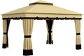 Outsunny 10' x 12' Patio Gazebo, Double Roof Outdoor Gazebo Canopy Shelter with Netting and Curtains, Solid Metal Frame for Garden, Lawn and Deck, Beige