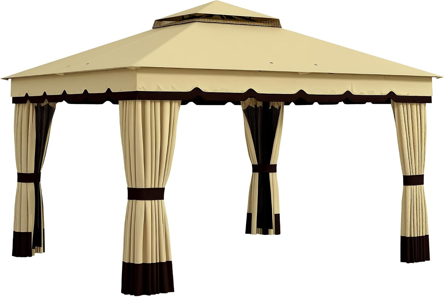 Outsunny 10' x 12' Patio Gazebo, Double Roof Outdoor Gazebo Canopy Shelter with Netting and Curtains, Solid Metal Frame for Garden, Lawn and Deck, Beige
