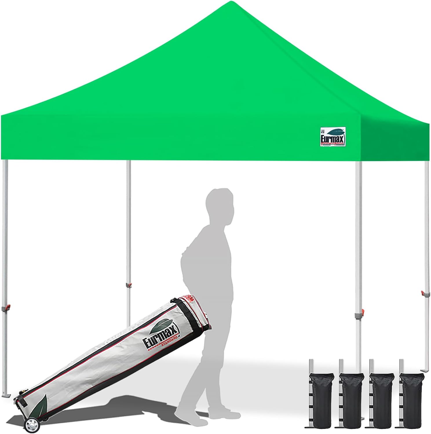 Eurmax USA 10x10ft Pop Up Canopy,Commercial Instant Tent for Outdoor Events,Patented No-Tip Rolling Storage Bag with 4 Sandbags,UV & Water Resistant,Heavy Duty Portable Shelter Gazebo,Kelly Green