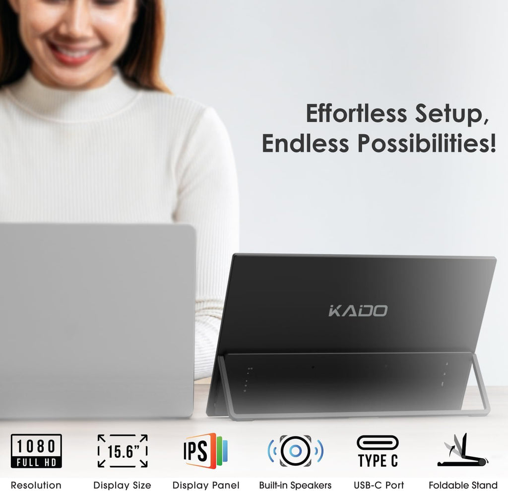 Kado Dual Portable Monitor Setup - 2-Pack 15.6' 1080p IPS Triple Monitor Extender for Laptop, 1920x1080 HDMI USB-C 180° Kickstand Built-in Speakers, Stacked Desktop Setup Office Gaming Daytrading