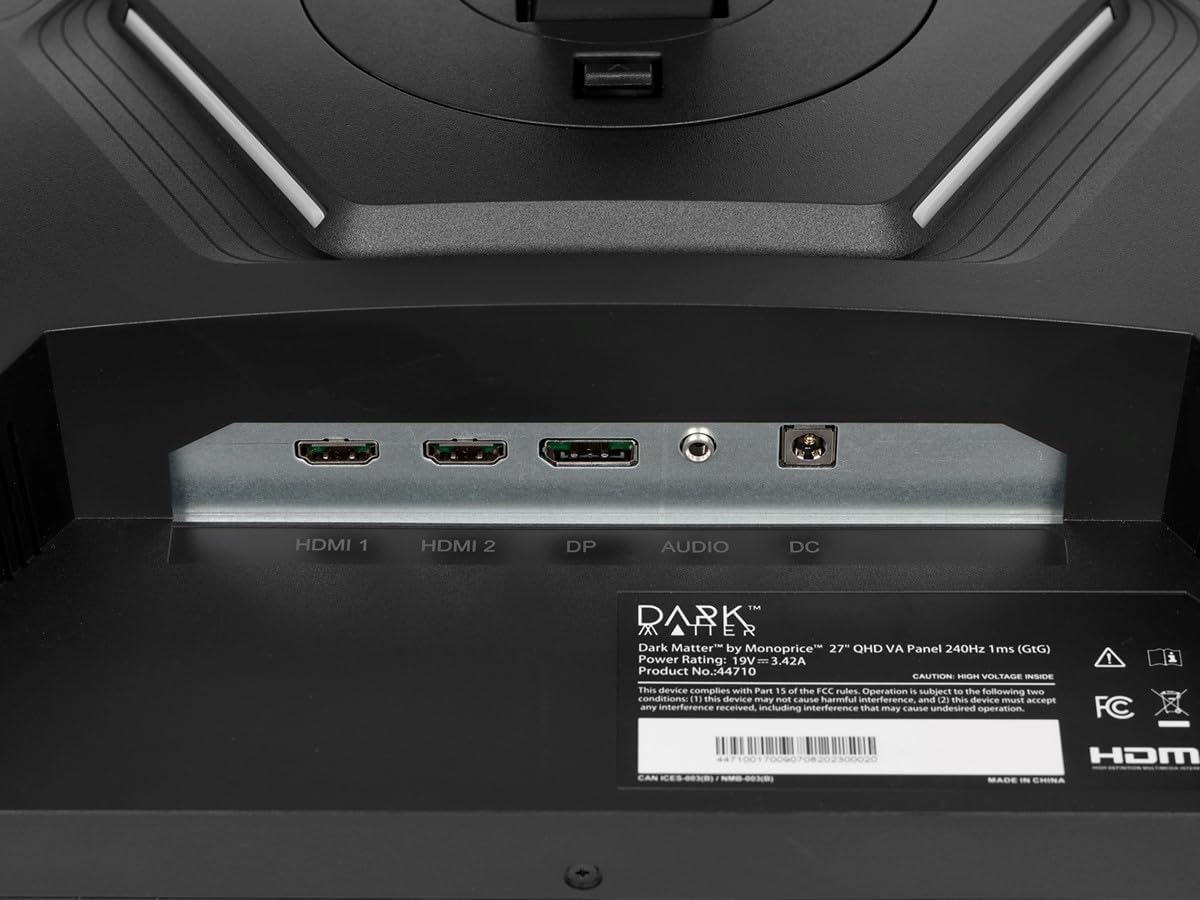 Dark Matter by Monoprice 27' QHD Gaming Monitor, 2560x1440P Resolution, VA Panel, 240Hz Refresh Rate, 1ms (GtG) Response Time, HDR400, FreeSync and G‑SYNC Compatible
