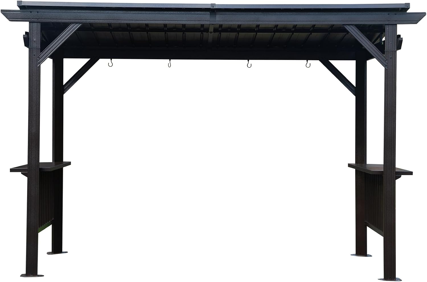 【LuckyNote】 6.5x12FT Hardtop Grill Gazebo, Outdoor BBQ Gazebo with 2 Side Shelves and Sloping Galvanized Steel Roof, Metal Permanent Grill Canopy with Ceiling Hooks for Patio, Lawn, 3 parcels (Gray)