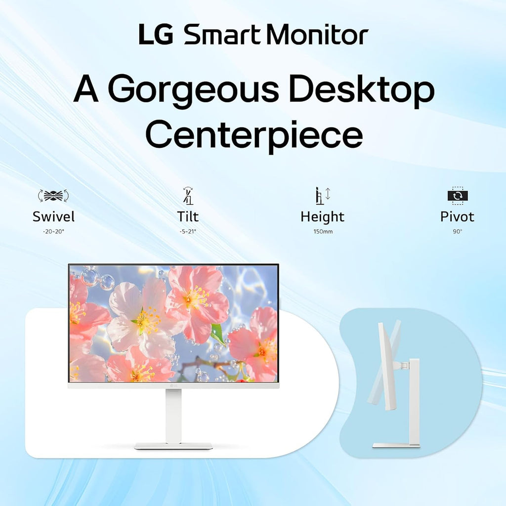 LG 27' UHD Smart Moniton, 4K (3840 x 2160) IPS Display, WebOS, HDR10, Built-in Speakers, Remote Control, Screen Share, Bluetooth, HDMI, USB Type-A|C, Height & Tilt Adjustable Stand