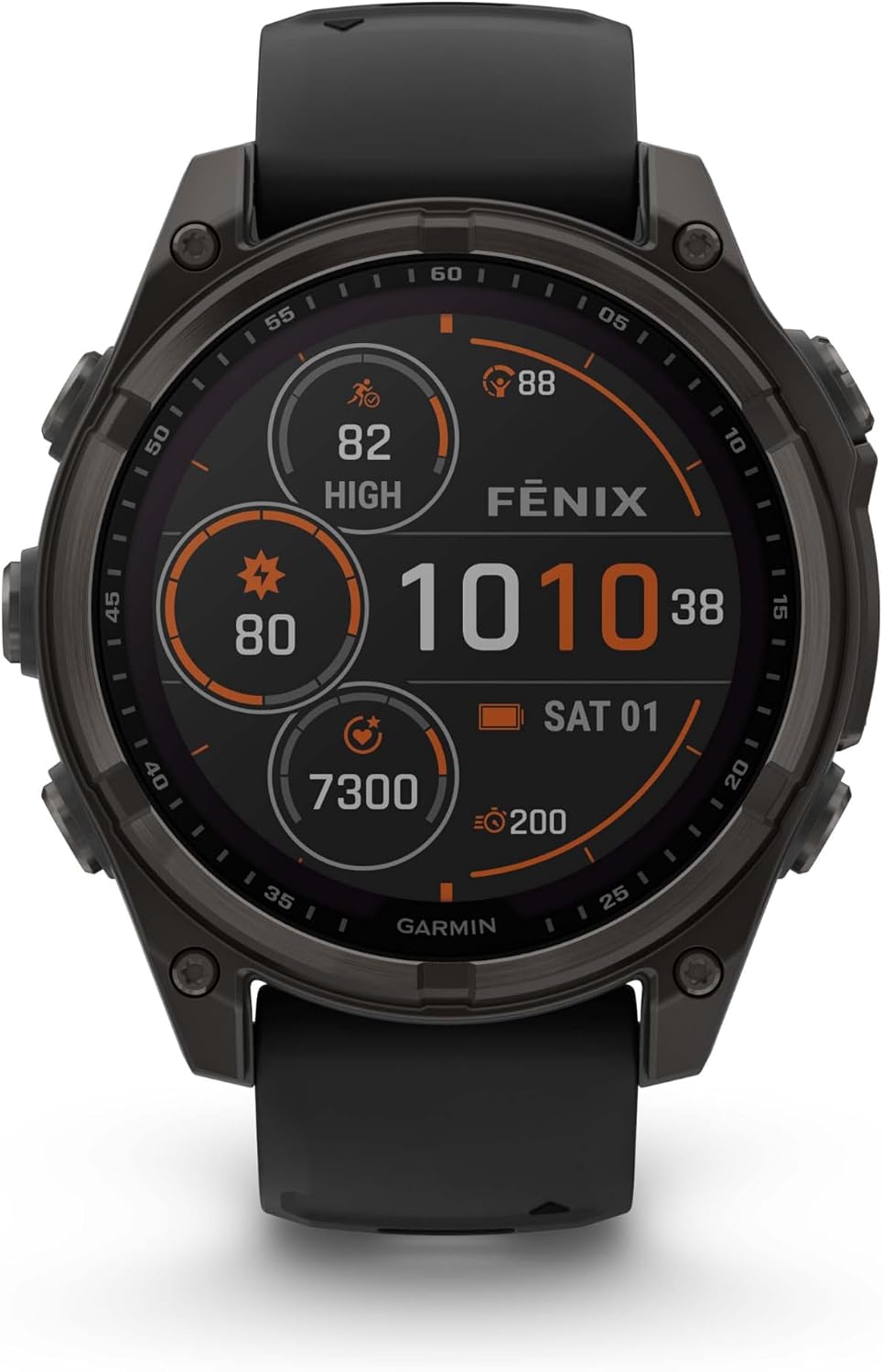 Garmin Fenix 8 47MM Solar Sapphire GPS Multisport Smartwatch Carbon Gray DLC Titanium with Black Gray Silicone Band, Built-in LED Flashlight Bundle with Accessories