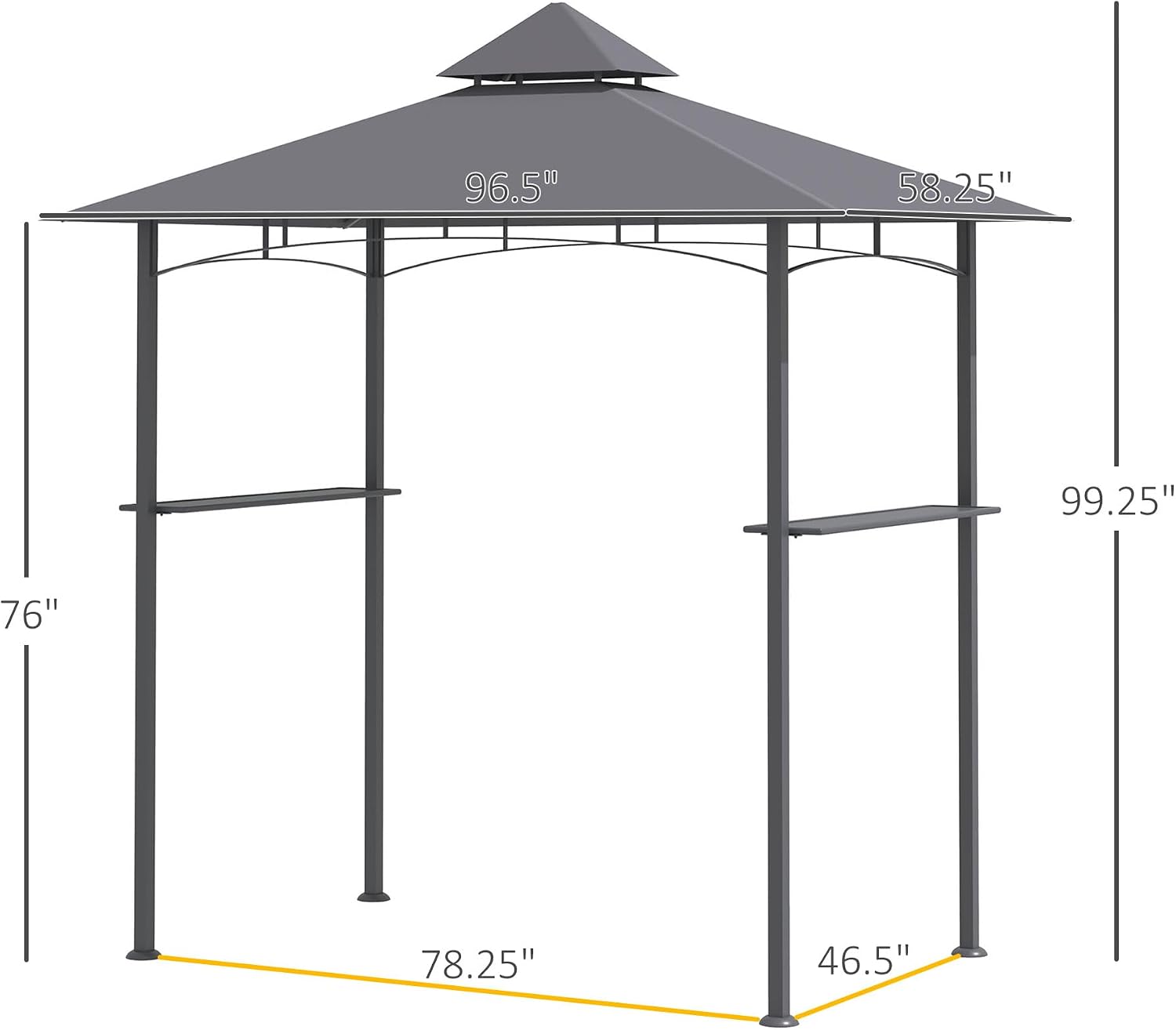 Outsunny 8' x 5' Grill Gazebo with 2 Side Shelves, Outdoor BBQ Gazebo with Double Roof, Steel Grill Tent Canopy for Patio Yard Garden, Gray